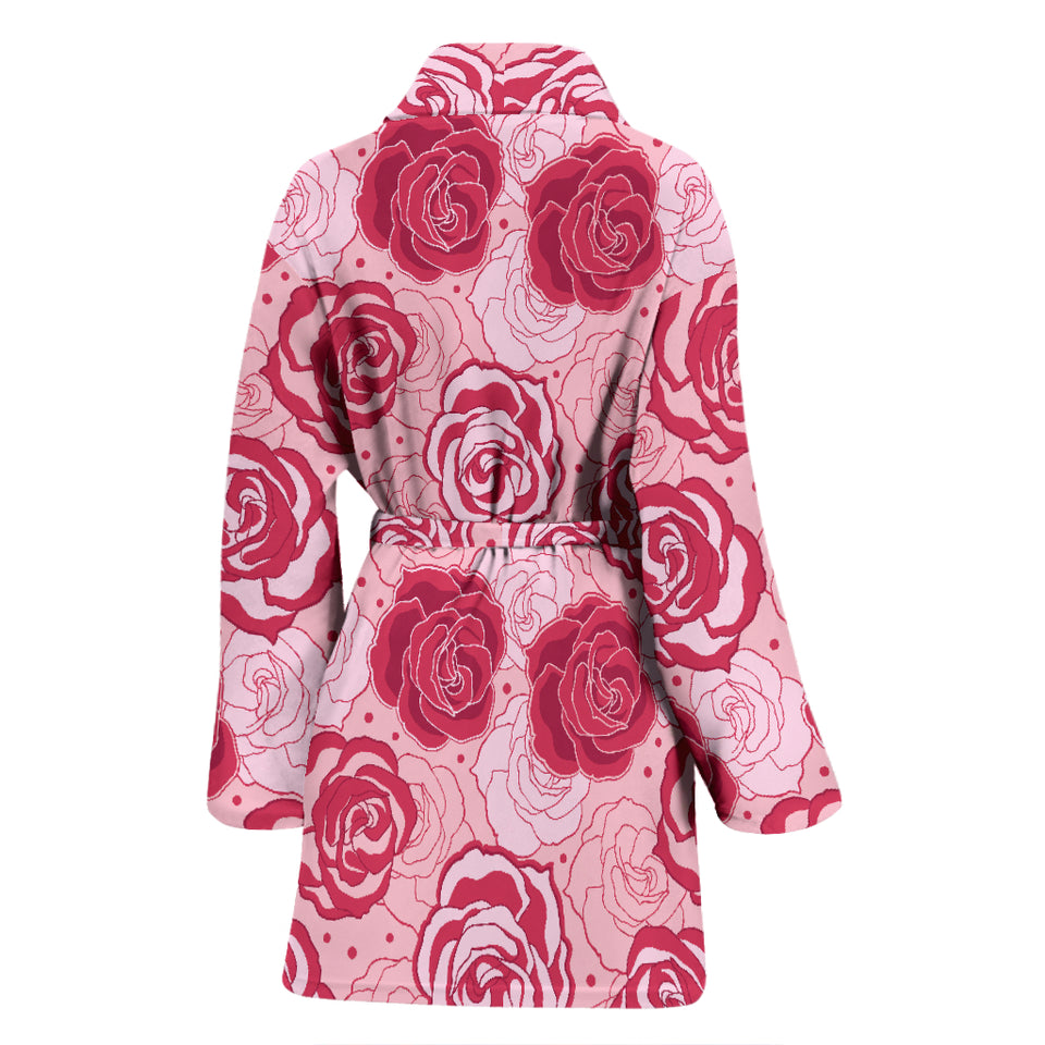 Rose Pattern Print Design 02 Women's Bathrobe