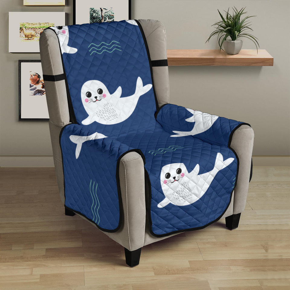 Cute white baby sea lion seal pattern Chair Cover Protector