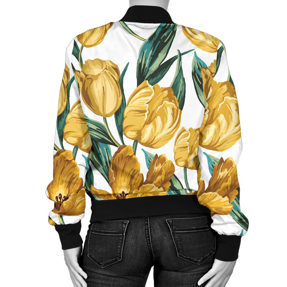 Yellow Tulips Pattern Women'S Bomber Jacket