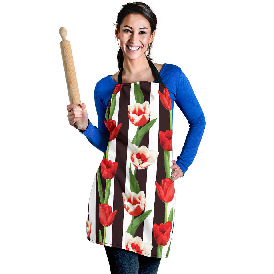 Red And White Tulips Pattern Adjustable Apron