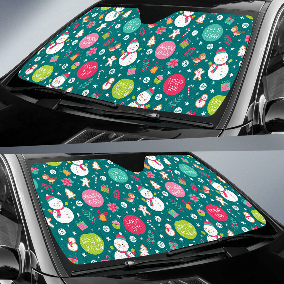 Snowman Bird Decorative Elements Christmas Pattern Car Sun Shade