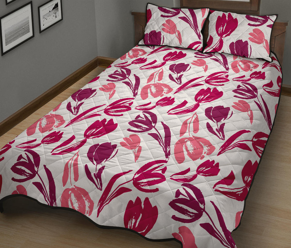 pink sketch tulip pattern Quilt Bed Set