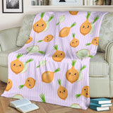 Cute Onions Smiling Faces Purple Background Premium Blanket