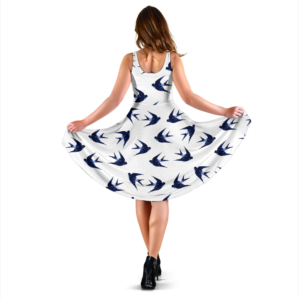 Swallow Pattern Print Design 03 Sleeveless Midi Dress