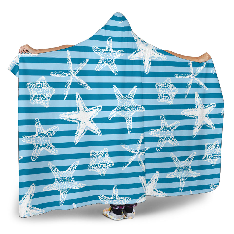 Starfish Blue Blackground Hooded Blanket