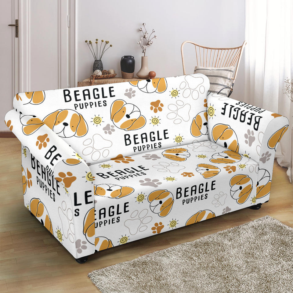 Cute Beagle Dog Pattern Background Loveseat Couch Slipcover