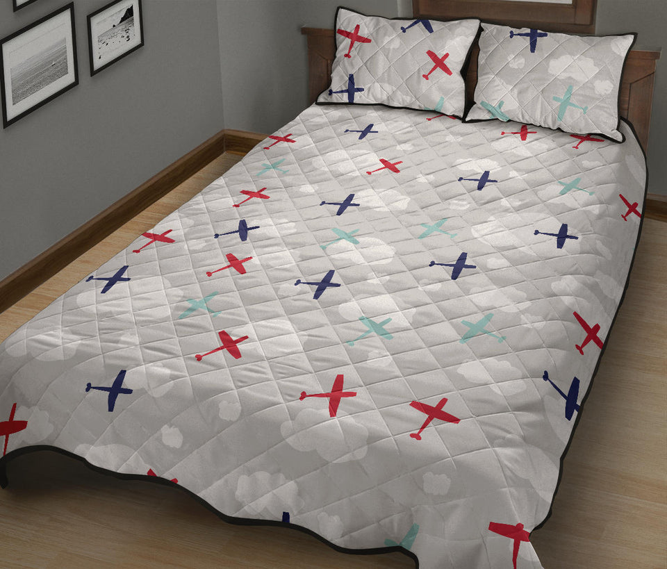 Airplane cloud grey background Quilt Bed Set