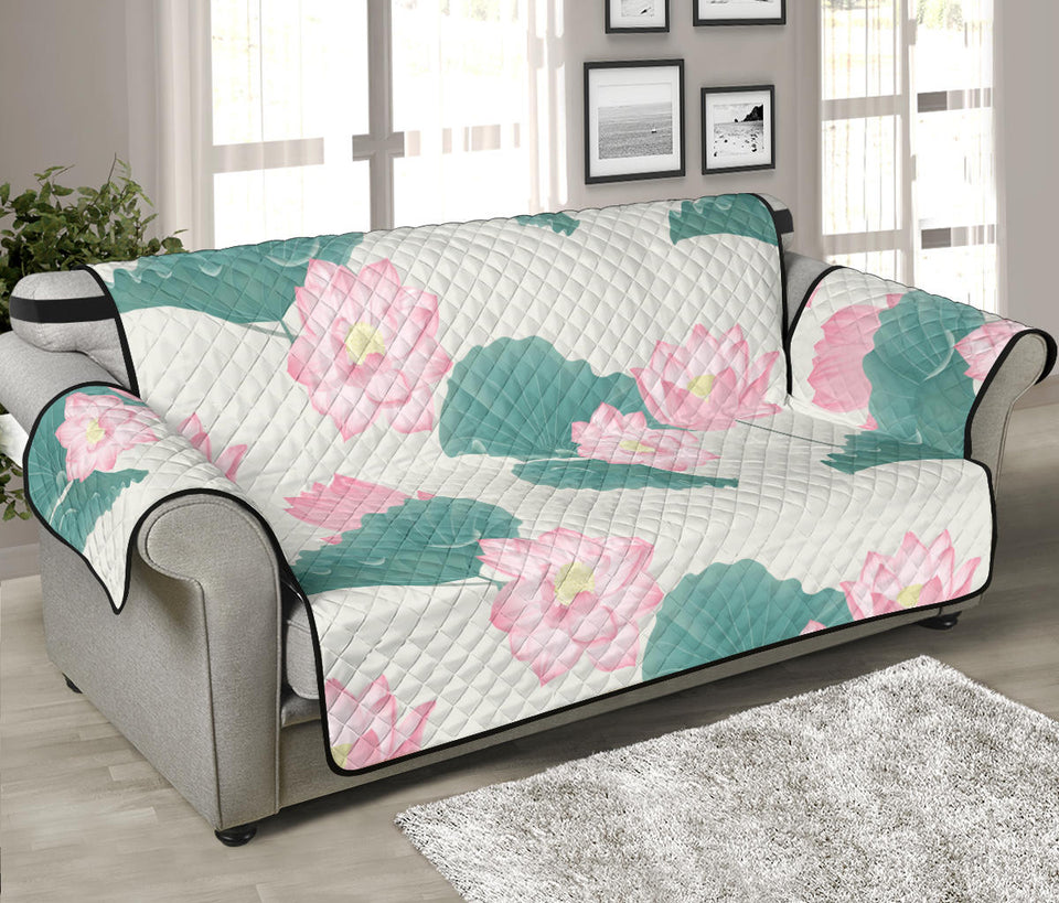 Pink lotus waterlily leaves pattern Sofa Cover Protector