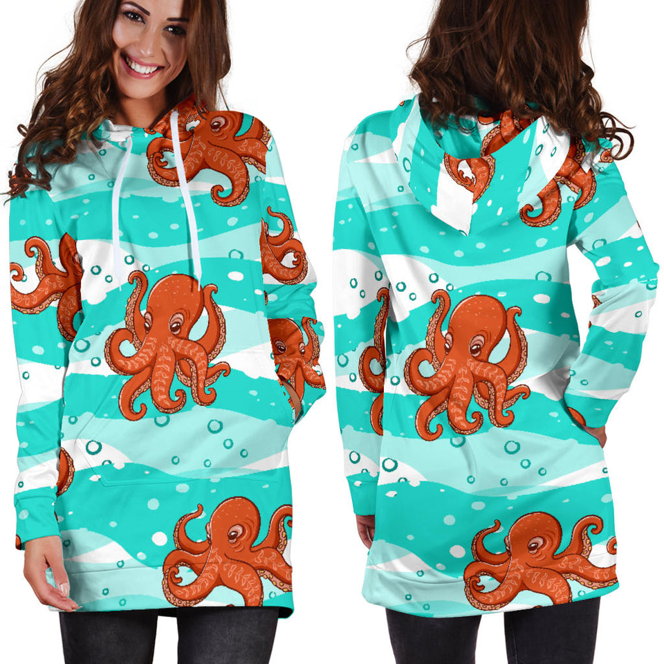 Octopuses Sea Wave Background Women'S Hoodie Dress