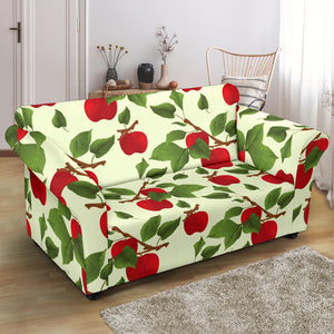 Red Apples Leaves Pattern Loveseat Couch Slipcover