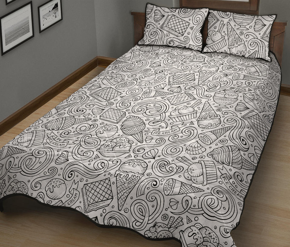 Cartoon hand drawn ice cream black white Quilt Bed Set