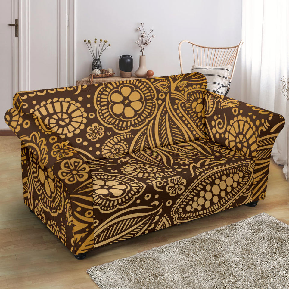 Cocoa Beans Tribal Polynesian Pattern Background Loveseat Couch Slipcover