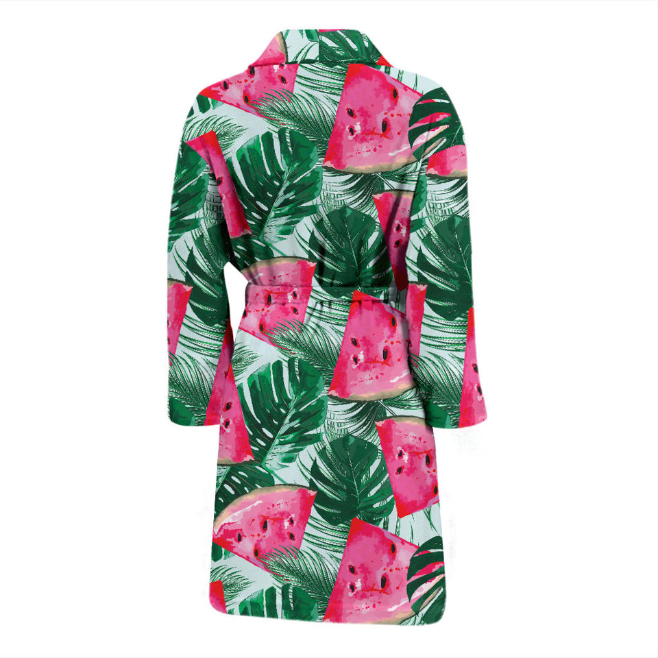 Watermelons Tropical Palm Leaves Pattern Men'S Bathrobe