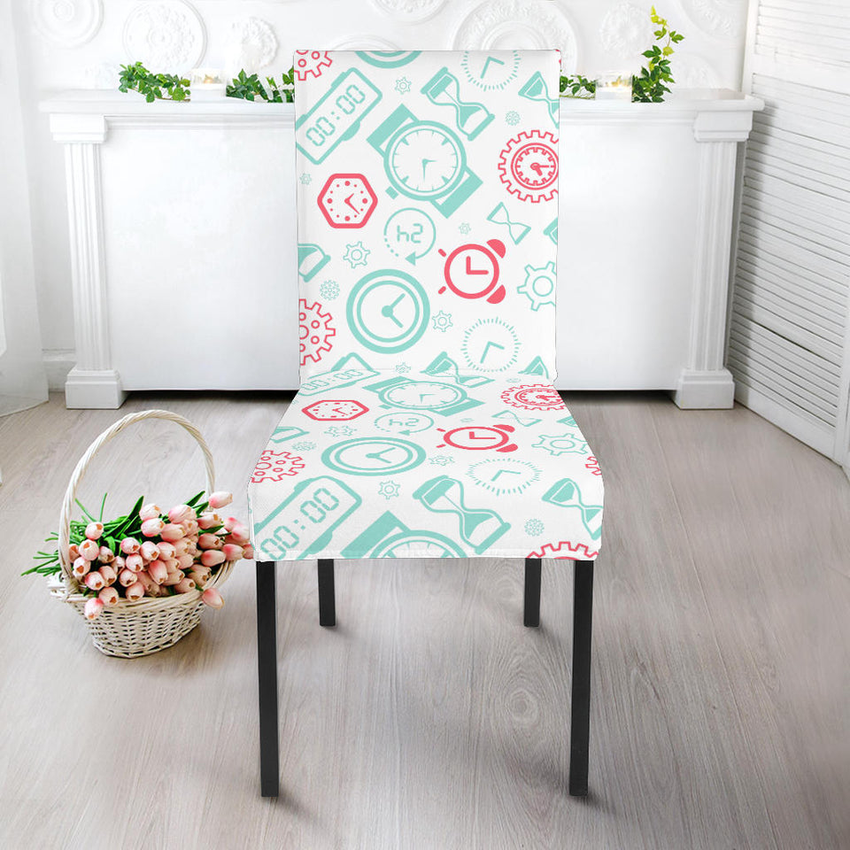 Clock Time Pattern Blackground Dining Chair Slipcover
