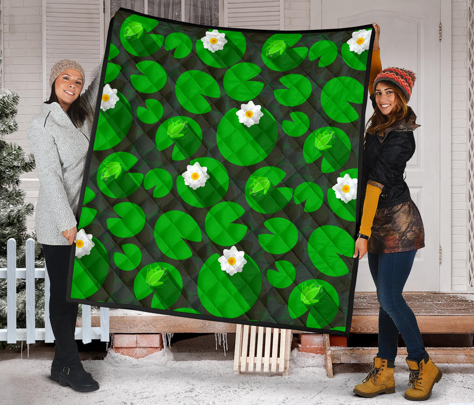Frog Waterlily Pattern Premium Quilt