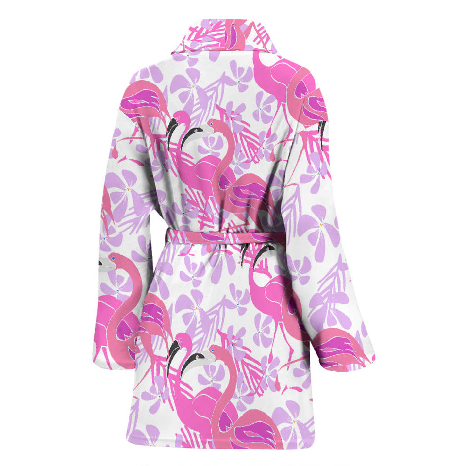 Pink Flamingo Flower Pattern Women'S Bathrobe