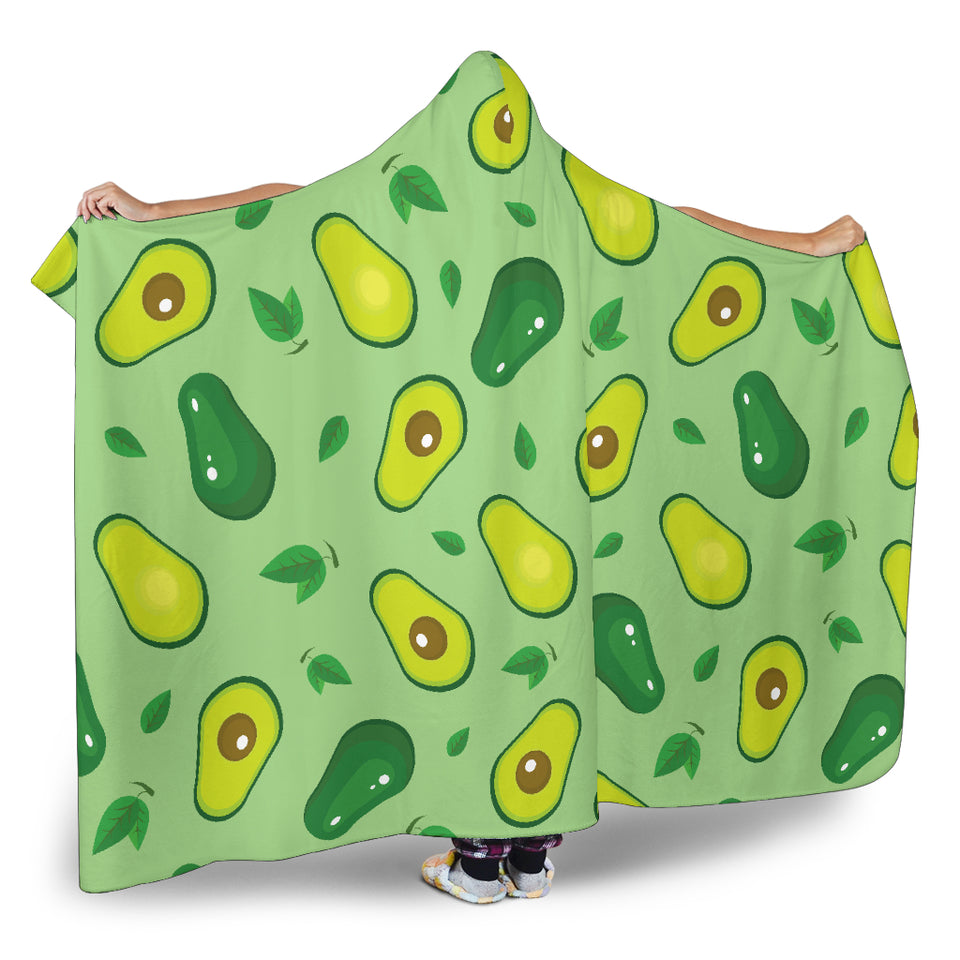 Avocado Pattern Green Background Hooded Blanket