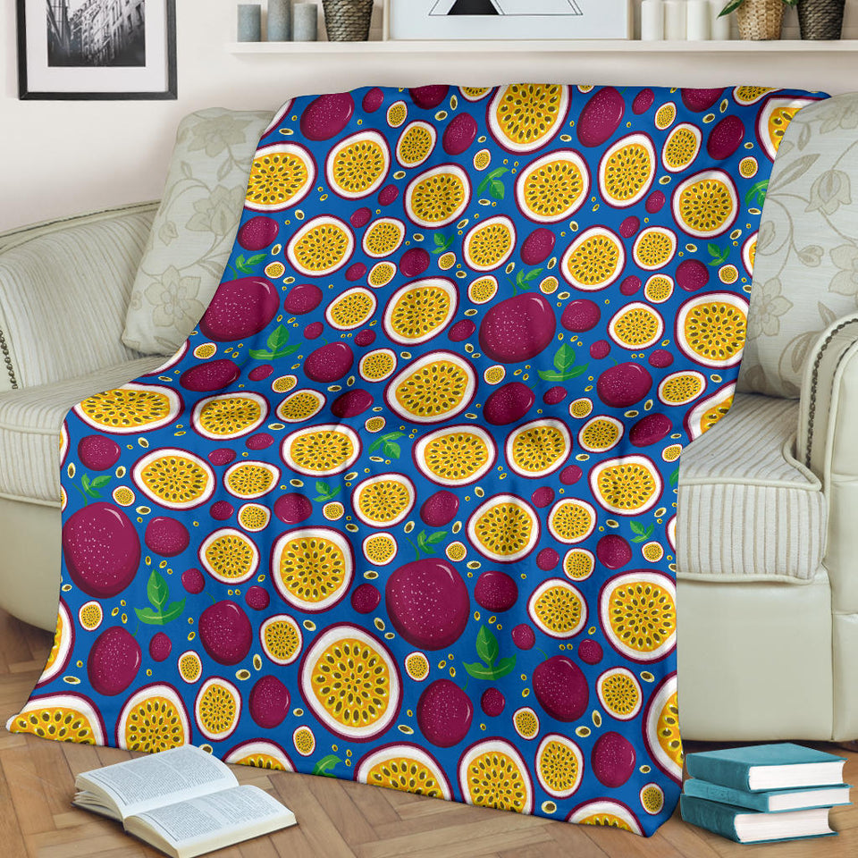 Passion Fruit Blue Background Premium Blanket