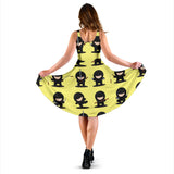 Cute Ninja Yellow Background Sleeveless Midi Dress