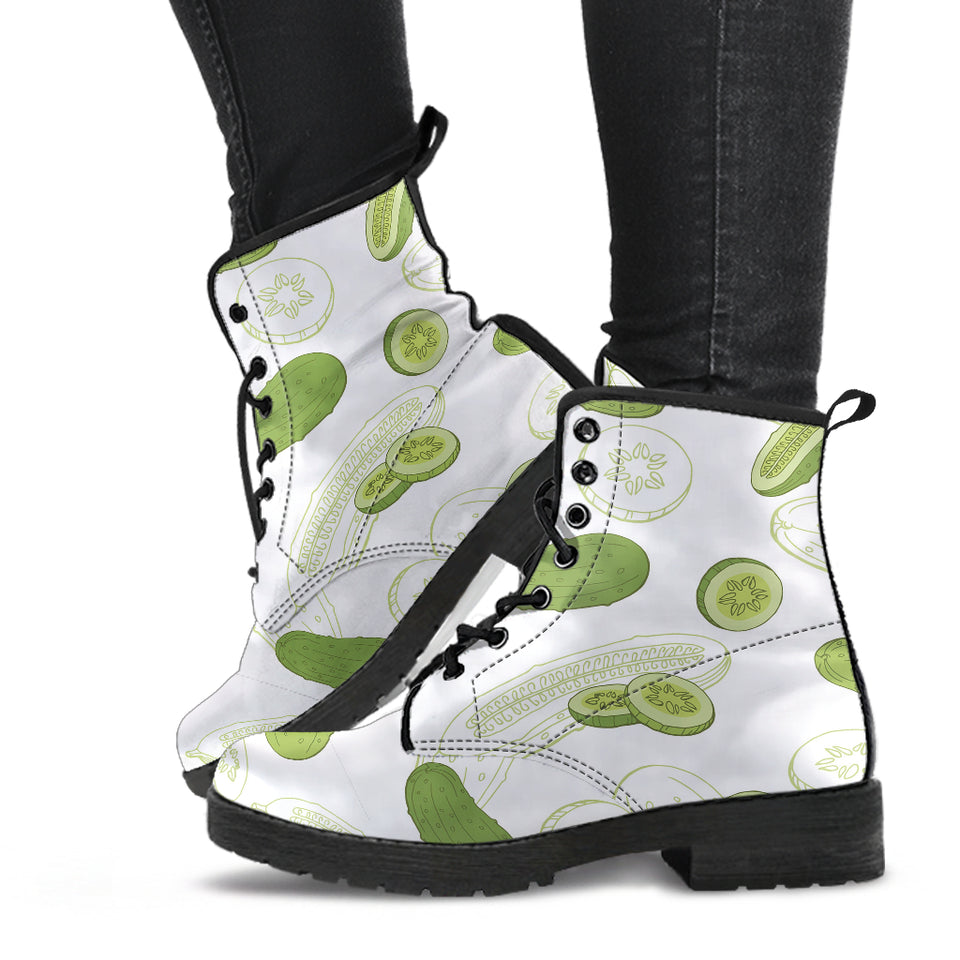 Cucumber Sketch Pattern Leather Boots