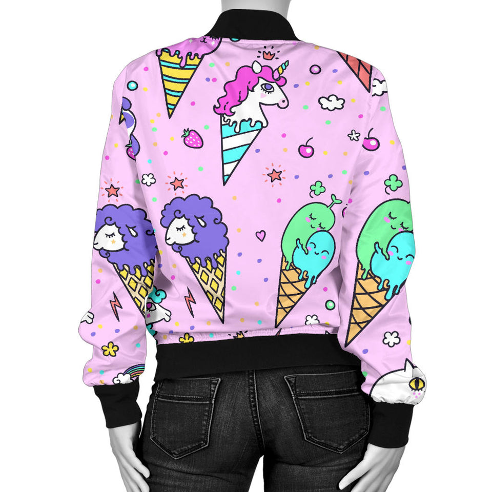 Cute Ice Cream Cone Animal Pattern Women'S Bomber Jacket