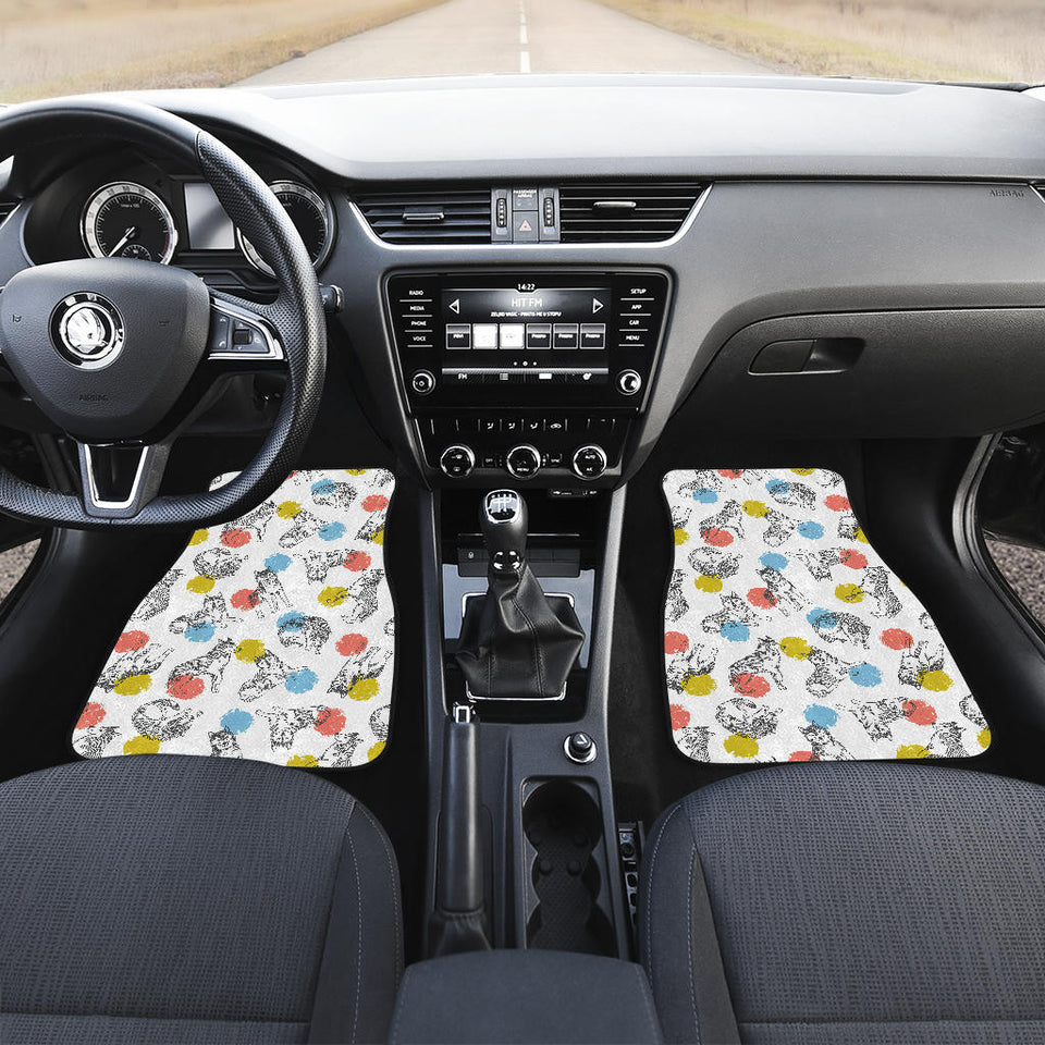 Siberian Husky And Colorful Circle Pattern Front Car Mats