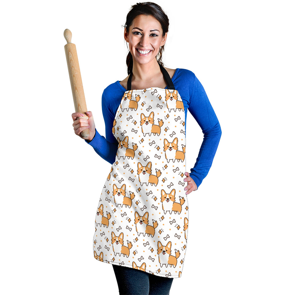 Cute Corgi Heart Star Bone Pattern Adjustable Apron