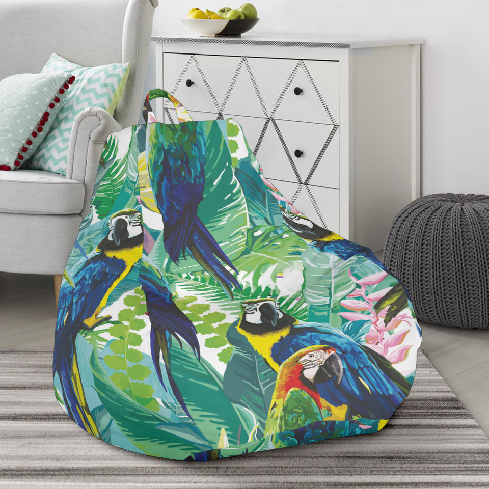Colorful Parrot Exotic Flower Leaves Bean Bag Cover