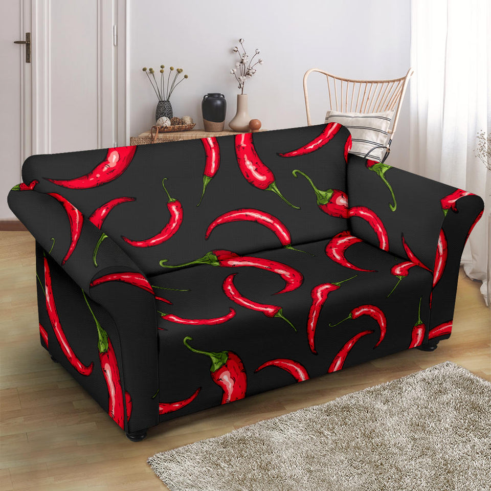 Chili Peppers Pattern Black Background Loveseat Couch Slipcover