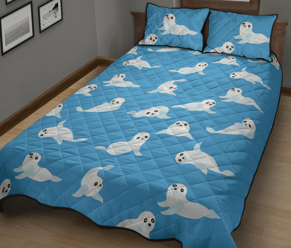Cute sea lion seal pattern background Quilt Bed Set