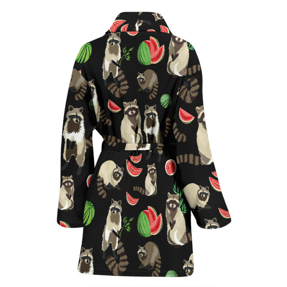 Raccoon Watermelon Pattern Women'S Bathrobe