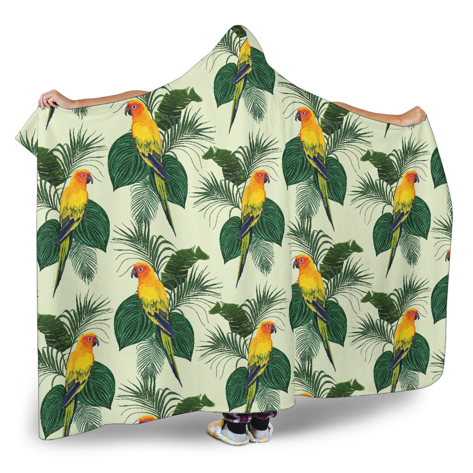 Beautiful Parrot Palm Leaves Pattern Hooded Blanket