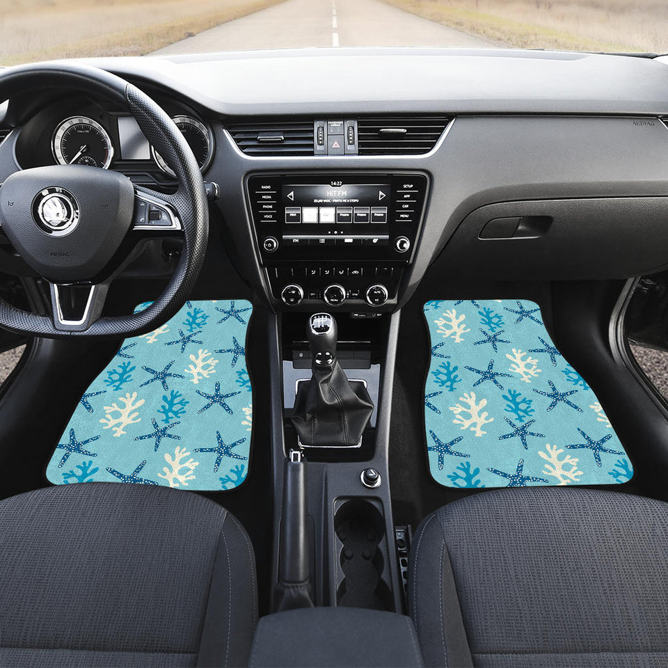 Blue Starfish Coral Reef Pattern Front And Back Car Mats