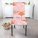 Cute Fox Pattern Pink Background Dining Chair Slipcover