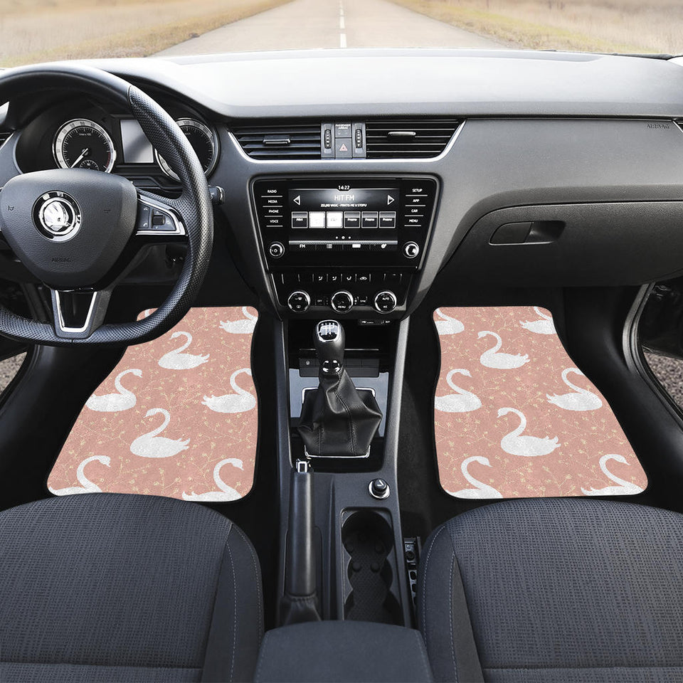 Swan Flower Light Pink Background Front And Back Car Mats