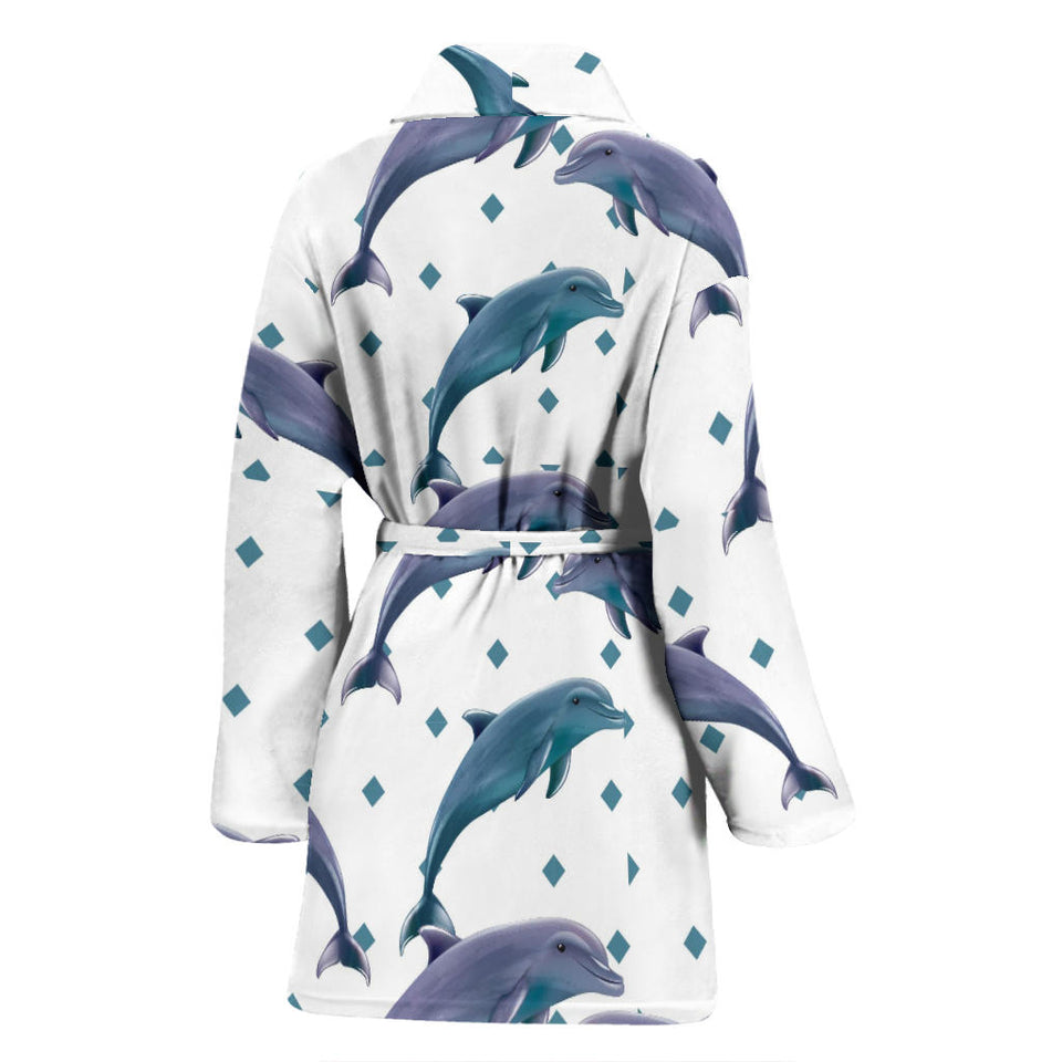 Dolphins Pattern Dotted Background Women'S Bathrobe