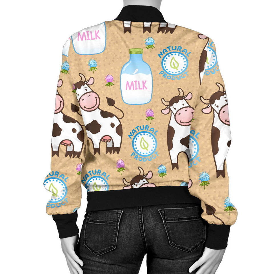 Cow Bottle Of Milk Pattern Women'S Bomber Jacket