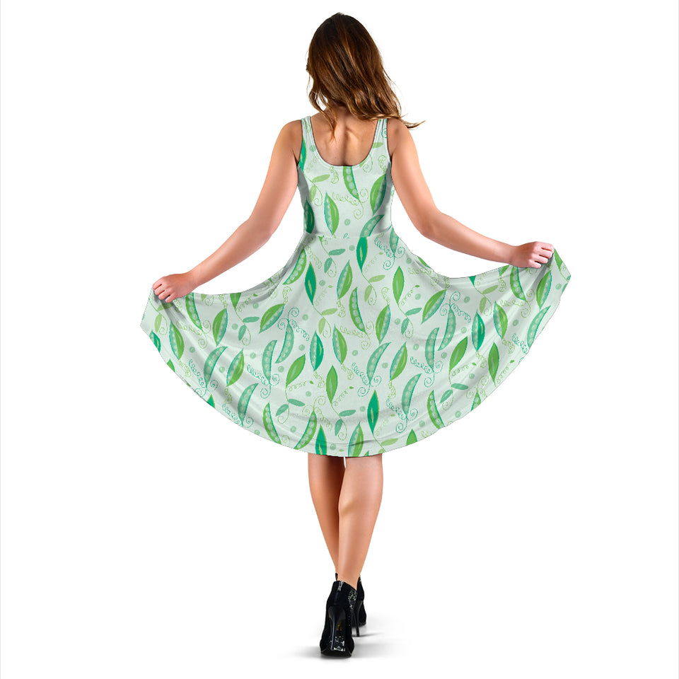 Green Peas Pattern Print Design 01 Sleeveless Midi Dress