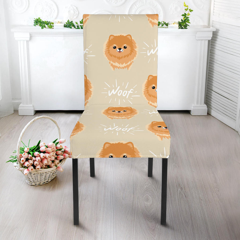 Cute Brown Pomeranian Puppy Dining Chair Slipcover