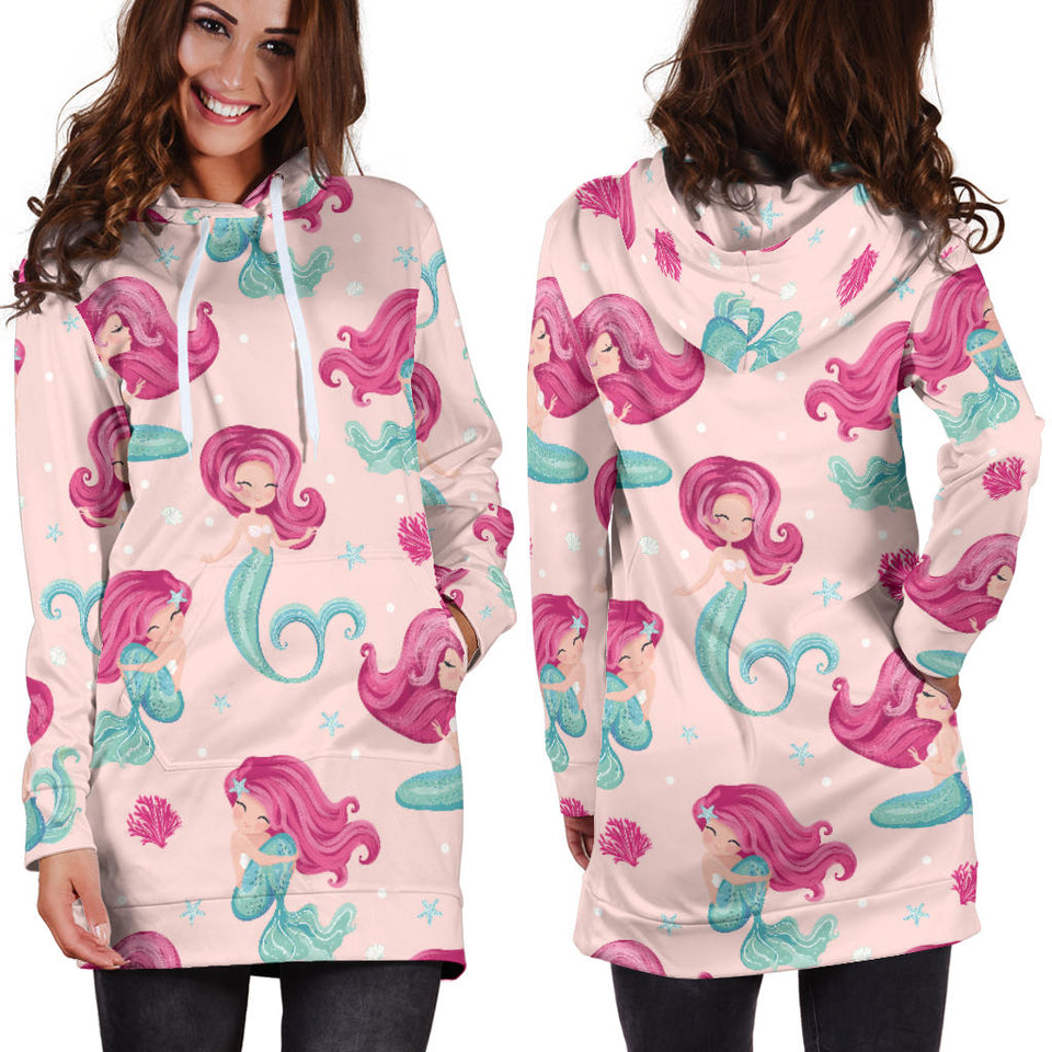 Cute Little Mermaid Pattern Women'S Hoodie Dress