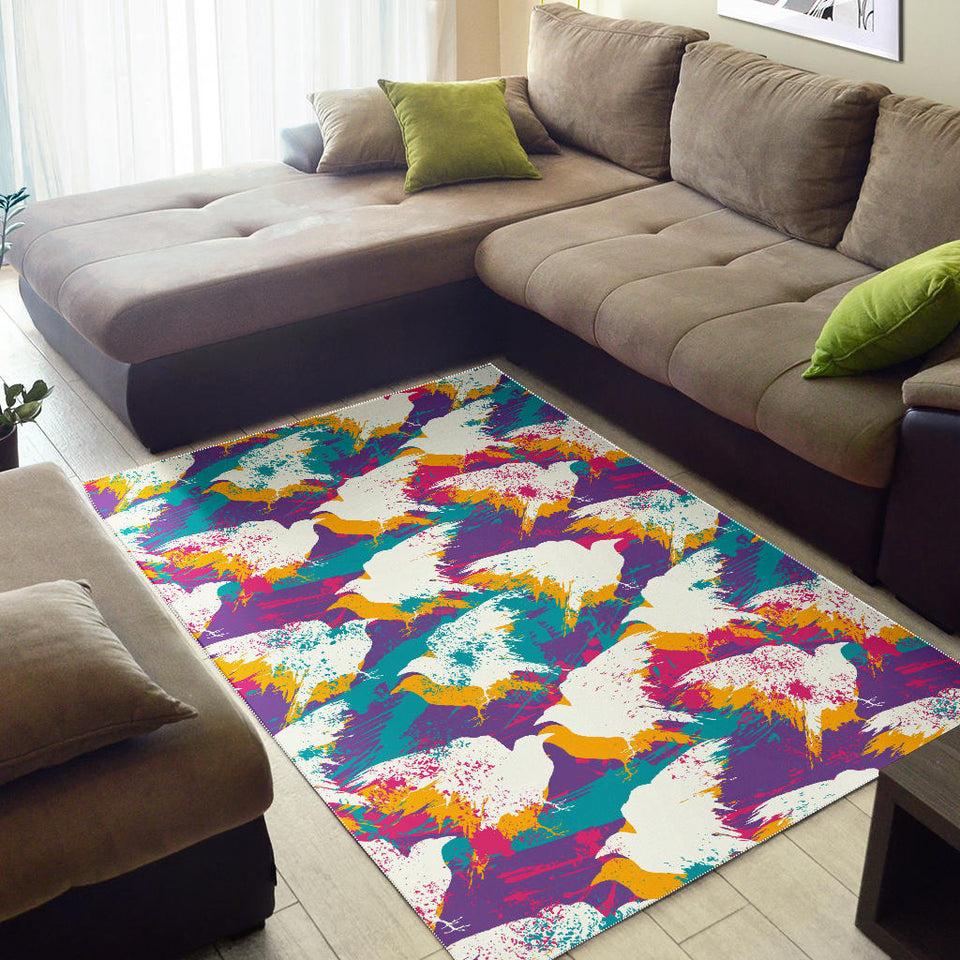 Colorful Crow Illustration Pattern Area Rug
