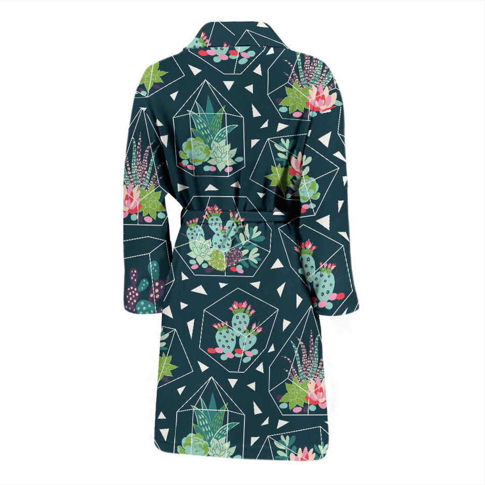 Cactus Glass Terrarium Pattern Men'S Bathrobe
