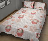Daruma japanese wooden doll cherry blossom flower pattern Quilt Bed Set