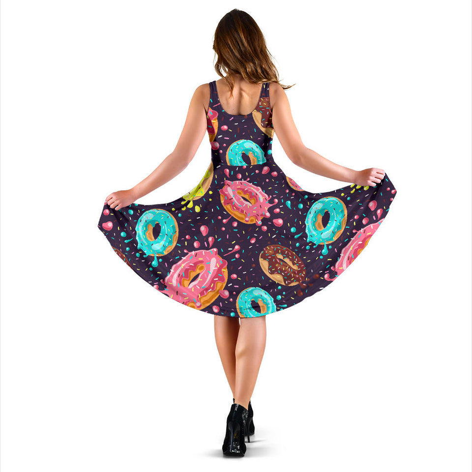 Colorful Donut Glaze Pattern Sleeveless Midi Dress