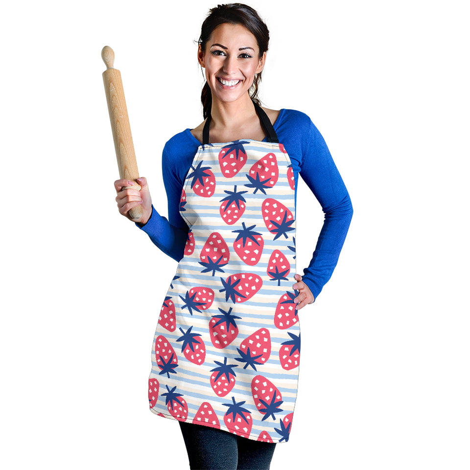 Strawberry Pattern Blue Lines Background Adjustable Apron