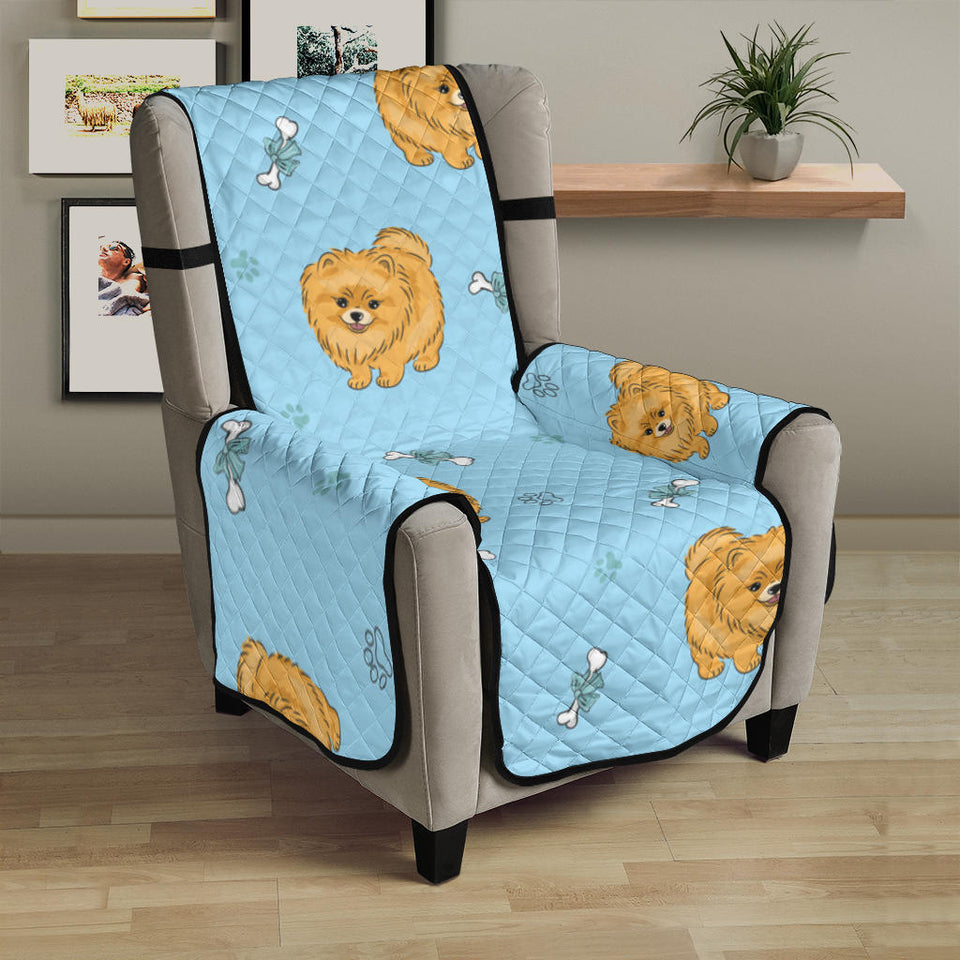 Brown cute pomeranian blue blackground Chair Cover Protector