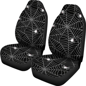 Spider Web Design Pattern Black Background White Cobweb Universal Fit Car Seat Covers