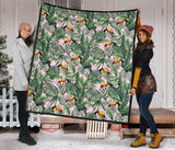 Toucan Tropical Green Jungle Palm Pattern Premium Quilt