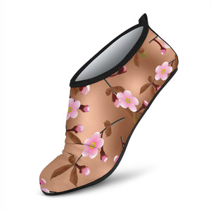 Pink Sakura Cherry Blossom Drak Brown Background Aqua Shoes