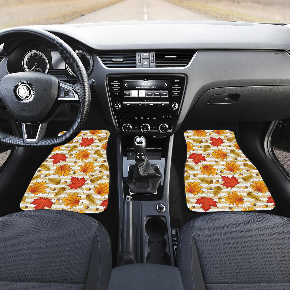 Maple Leaf Oak Leaf Acorns Beige Striped Background Front Car Mats